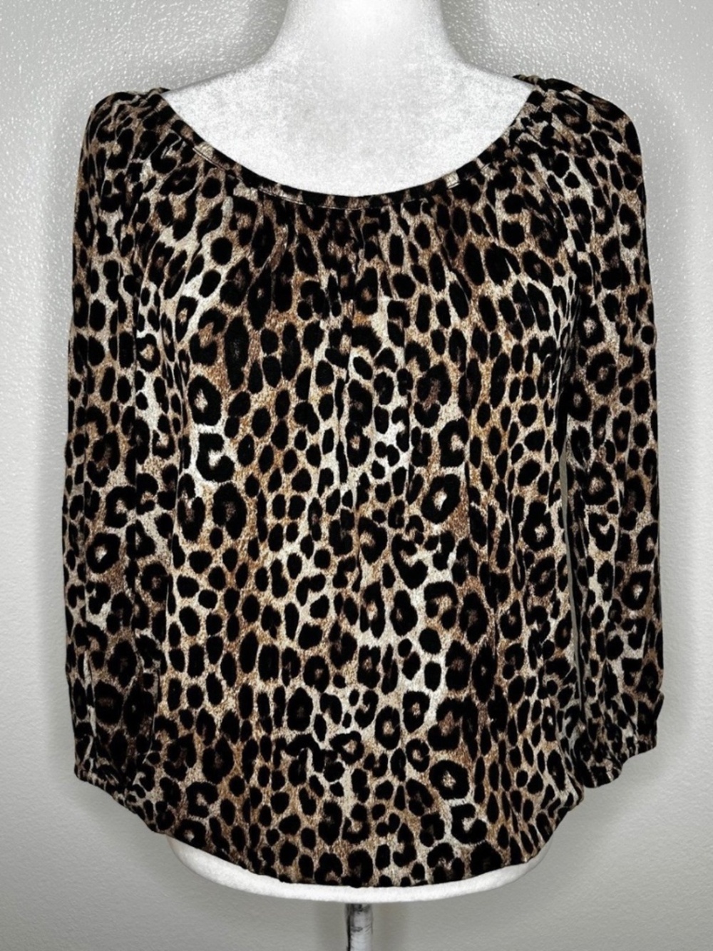 MICHAEL Michael Kors Womens Leopard Animal Print Long Sleeve Knit Top Size S